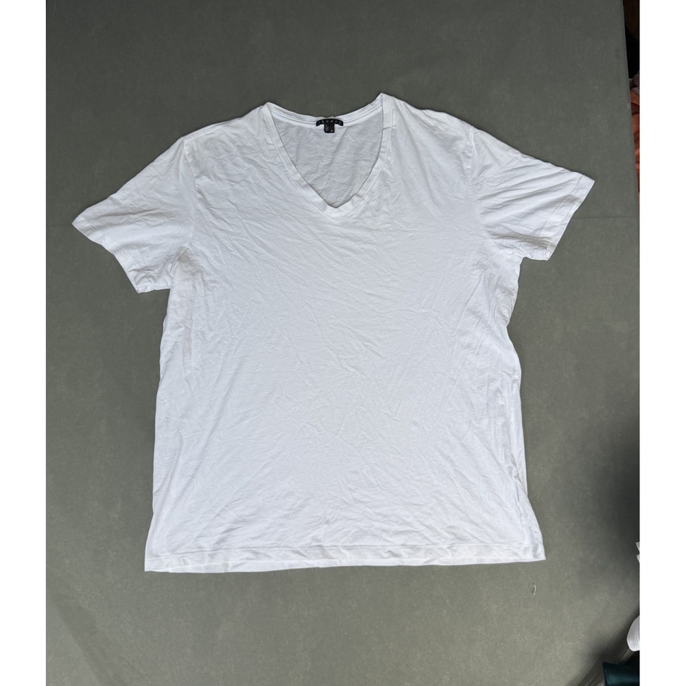 Theory Mens White V-Neck Short Sleeve Cotton Blend Stretch T-Shirt XL